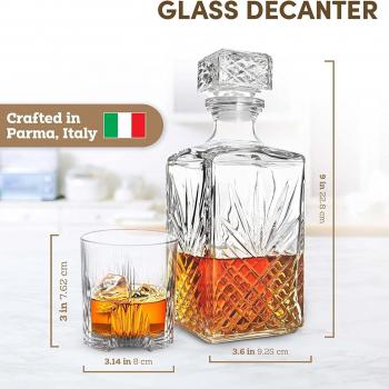 Bormioli Rocco Selecta Collection Whiskey Decanter – Sophisticated 33.75oz Diamond Decanter With Starburst Detailing – For Whiskey, Bourbon, Scotch & Liquor