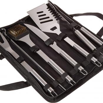 Home-Complete BBQ Grill Tool Set- Stainless Steel Barbecue Grilling Accessories with 7 Utensils and Carrying Case, Includes Spatula, Tongs, Knife,Silver