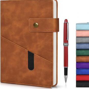 Brown A5 Lined Leather Journal Notebook for Men Women,5.9 X 8.4" Personalized Hardcover Journal with Pen,200 Pages 100 Gsm Thick Ruled Paper Daily Diary for School,Travel,Business,Work,Home Writing