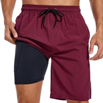 difficort Mens Swim Trunks Quick Dry Bathing Suit 9 inch Inseam Board Shorts with Compression Liner and Zipper Pocket