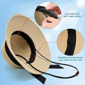 VIFUUR Womens Straw Hats Wide Brim Summer Visor Beach Sun Hat Packable UPF UV Foldable Travel