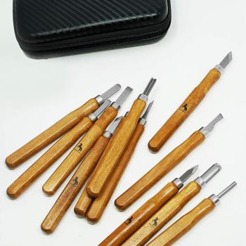 13pc Carbon Steel Wood Carving Knife Tool Kit - with Reusable Pouch and Sharpner