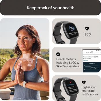 Fitbit Sense 2 Advanced Health and Fitness Smartwatch with Tools to Manage Stress and Sleep, ECG App, SpO2, 24/7 Heart Rate and GPS, Shadow Grey/Graphite, One Size (S & L Bands Included)