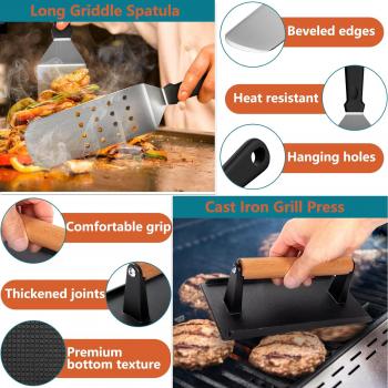 Blackstone Griddle Accessories Kit, 24pcs Flat Top Grill Accessories Kit for Camp Chef, Professional BBQ Grilling Accessories Set with Grill Press, Enlarged Spatula, and More Griddle Tools