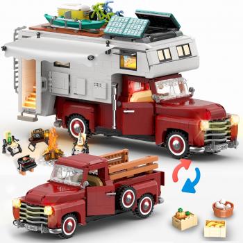 Car Building Block, 2-in-1 Camper Van Building and Farm Pickup Truck Building Set Toy forAdult and Teens, Retro Rvs Building Block Kit Set, 2188pcs