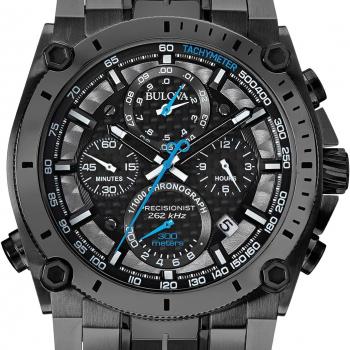 Bulova Men's Icon High Precision Quartz Chronograph Watch, Curved Mineral Crystal, 300m Water Resistant, Continuous Sweeping Secondhand, Luminous Markers