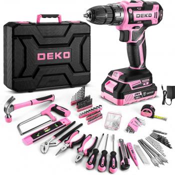 Pink Drill Tool Kit Set: 20V Cordless Power Drill Tool Box with Battery Electric Drill Driver for Men Home Hand Repair Basic Toolbox Tools Sets Drills Case