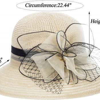 Women Kentucky Organza Derby Hat - Bridal Wedding Church Tea Party Wide Brim Summer Sun Cap