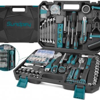 Sundpey Home Tool Kit 257-PCs - Household Basic Repair Tool Set for Men Women - General Hand Mechanic's Tool Set & Screwdriver Set & Wrench Set & Socket & Portable Tool Box Storage Case Blue