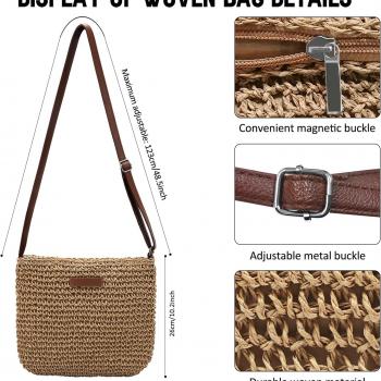 Straw Clutch Bags for Women Shoulder Bag Crossbody Bag Summer Beach Straw Bag Hand-Woven