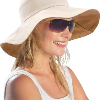 Womens Foldable Shapeable Brim Sun Hat UPF 50+ Cotton Wide Brim Beach Adjustable Chin Strap Hat Sun Protection Cap