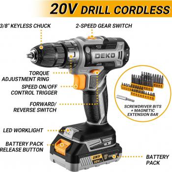 Cordless Drill Tool Kit Set: 20V Power Drill Tool Box with Battery Electric Drill Driver for Men Home Hand Repair Basic Toolbox Tools Sets Drills Case