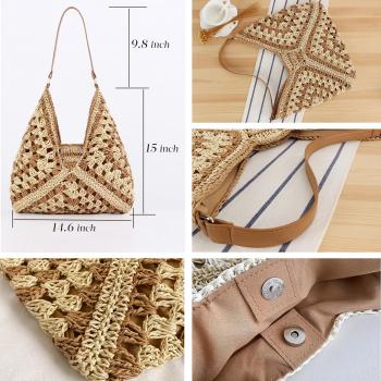 MINGRI 2024 Straw Hobo Beach Bag for Women Summer Purses Bag Woven Everything Tote Bags Shoulder Beach Bag for Vacation