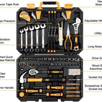 DEKOPRO 158 Piece Tool Set-General Household Hand Tool Kit,Auto Repair Tool Set, with Plastic Toolbox Storage Case