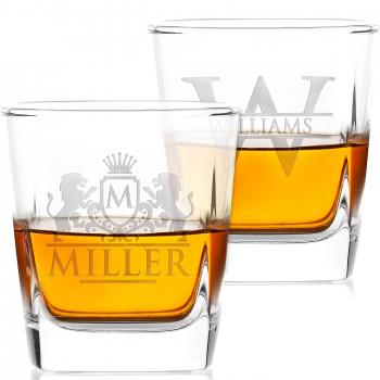 Amazing Items Set of 2 - Whiskey Gifts for Men, Personalized Whiskey Glasses w/Name & Initial - 9 Designs - 9 oz, Limited Edition Monogrammed Rocks Glasses for Whiskey, Dad Gifts