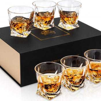 KANARS Crystal Whiskey Glass - Set of 6 Rocks Glasses 10 Oz in Luxury Box - Lowball Bar Tumblers for Scotch Cocktail Irish Whisky Cognac Rum - Christmas Gifts for Men Dad - Ultra Clear