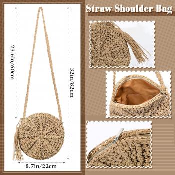 Hicarer Beach Purse Earrings Set Straw Bag Vacation Purse with 4 Rattan Boho Tropical Earrings Leopard Bracelet