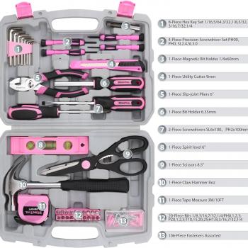 KingTool 149-Piece Pink Tool Kit - Basic Home Repair Tool Set, Small Tool Kit with Plastic Toolbox, Perfect for Women, Office & College Repairs