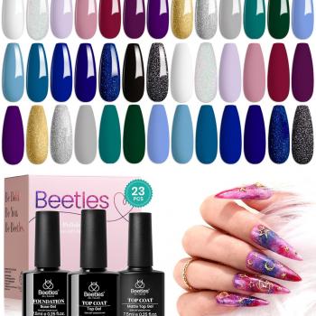 Beetles Blue Gel Nail Polish Set, Black Purple White Green Gel Polish 23Pcs Celestial Collection with Base Gel Top Coat, Soak off UV LED Gel Set, Summer Gifts for Women and Girls, 2024 New Trend