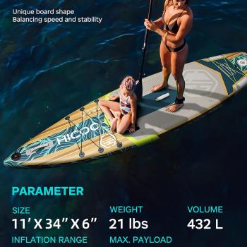 11'6''×34"×6" Extra Wide Inflatable Paddle Board, Stand Up Paddle Board, Sup Board with 3 Removable Fins, 10L Waterproof Bag, 16 D-Rings, Backpack, Hand Pump, Floating Paddle, Safety Leash