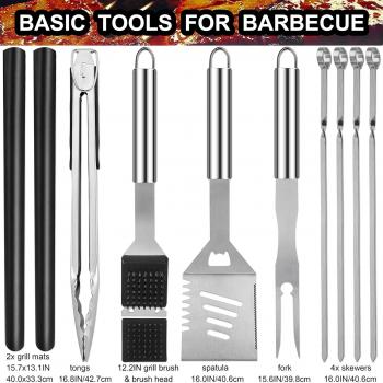 Grilljoy 31PC BBQ Grill Accessories Set, Heavy Duty BBQ Tools Set for Men & Women Gift, Grill Utensils kit with Scissors, Grilling Accessories with Storage Bag for Smoker, Camping Barbecue