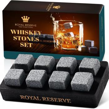 Whiskey Stones Gift Set by Royal Reserve – Artisan Crafted Reusable Chilling Rocks for Scotch Bourbon – Modern Stocking Stuffer for Men Guy Dad Boyfriend Anniversary or Retirement