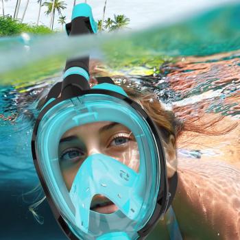 W WSTOO Full Face Snorkel Mask,Snorkeling Gear for Adults to Breathe Through Mouth or Nose,180 Degree Panoramic View,Anti-Fog Anti-Leak with Camera Mount,Best Gift for Summer Holiday Travelers