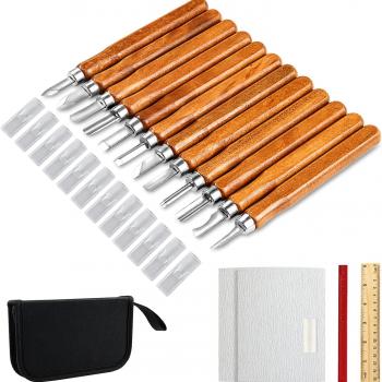 AUGSUN Wood Carving Knife Set - 20 PCS Hand Carving Tool Set for DIY Sculpture Carpenter Experts & Beginners