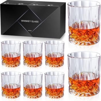 Whiskey Glasses Set of 8, 11 OZ Cocktail Glasses In Gift Box, Old Fashioned Glasses for Drinking Scotch Bourbon Cognac Vodka Rum Liquor, Rocks Glasses, Crystal Scotch Glasses, Gifts for Men