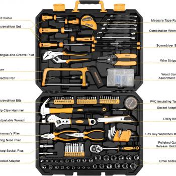 DEKOPRO 198 Piece Home Repair Tool Kit, Wrench Plastic Toolbox with General Household Hand Tool Set