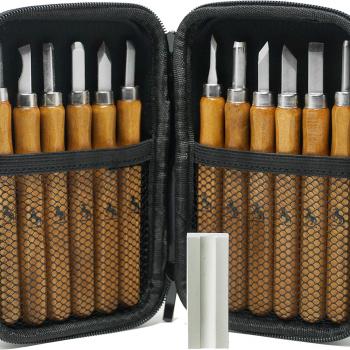 13pc Carbon Steel Wood Carving Knife Tool Kit - with Reusable Pouch and Sharpner