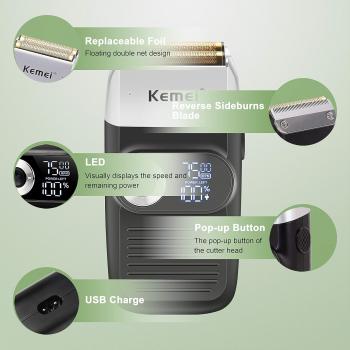 Kemei Foil Professional Electric Shaver for Men Razor with Bald Trimmer Cordless Shavers Rechargeble LED Display 2 in 1, Father Day Gifts