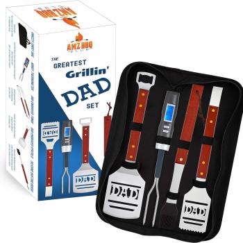 Ultimate Dad Birthday Gift - Grilling Set with Basting Brush and BBQ Fork That Also Works As A Thermometer - Perfect for Father's Day Cooking Gifts and More! (Dad-BBQ-Set)