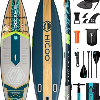 11'6''×34"×6" Extra Wide Inflatable Paddle Board, Stand Up Paddle Board, Sup Board with 3 Removable Fins, 10L Waterproof Bag, 16 D-Rings, Backpack, Hand Pump, Floating Paddle, Safety Leash