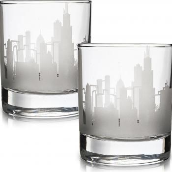 Greenline Goods Skyline Etched Chicago Whiskey Glasses Gift (Set of 2) | Old Fashioned Tumbler – For Chicago Lovers - Windy City Accessories and Souvenirs - Illinois Glassware Decor