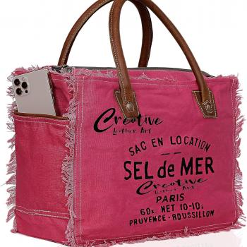 CLA Bags Sel De Mer Upcycled Canvas Hand Bag Upcycled Canvas & Cowhide Tote Bag, Upcycled Canvas & Cowhide Leather Bag