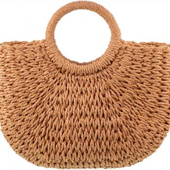 Straw Tote Bag Summer Beach Bag Handmade Straw Rattan Woven Handbag for Women Travel