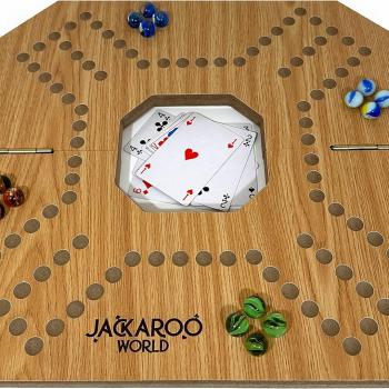 Jackaroo Board Game - Strategy, Competitive, Fun 2-4 Player Marbles and Card Game for Family, Friends, Kids & Adults - Classic Original Game - Wooden Board Foldable and Open in The Middle (Oak)