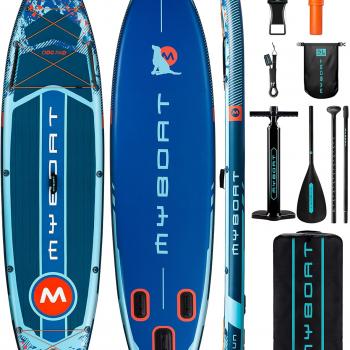 11'6"×34"×6" Extra Wide Inflatable Paddle Board, Stand Up Paddle Board for Fishing, Sup Board with 3 Removable Fins, Dual Bungees, Camera Mount, Hand Pump, Strong Paddle, 5L Dry Bag, Leash