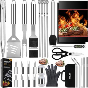 Grilljoy 31PC BBQ Grill Accessories Set, Heavy Duty BBQ Tools Set for Men & Women Gift, Grill Utensils kit with Scissors, Grilling Accessories with Storage Bag for Smoker, Camping Barbecue