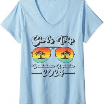 Womens Summer Sunglasses Girls Trip 2024 Dominican Republic Beach V-Neck T-Shirt