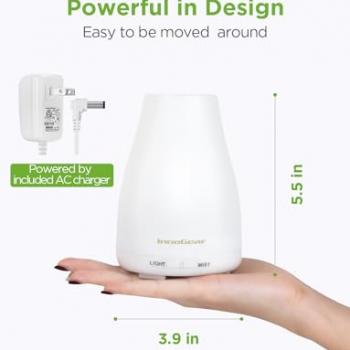 InnoGear Essential Oil Diffuser, Premium 5-in-1 Diffusers for Home Scent Aromatherapy Diffuser Air Desk Humidifier for Bedroom Large Room Office 7 Color LED 2 Mist Mode Waterless Auto Off, Basic White