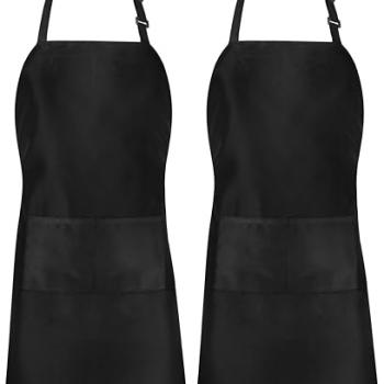 Utopia Kitchen 2 Pack Bib Apron, Adjustable with 2 Pockets, Water and Oil Resistant, Cooking Kitchen Chef Apron for Women Men