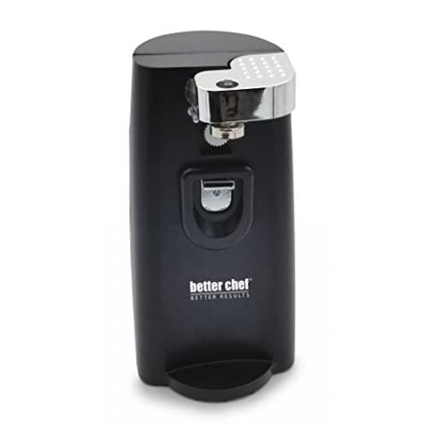 Better Chef Electric Tall Can Opener | 3-in-1 | Built in Knife Sharpener & Bottle Opener | Cord Storage | Auto-Stop (Black)