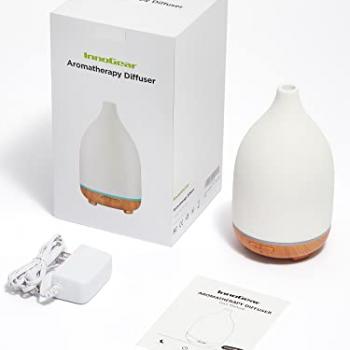 InnoGear Oil Diffuser, 150ML Ceramic Diffuser for Essential Oils Handcrafted Aromatherapy Diffuser Ultrasonic Cool Mist Humidifier with 2 Mist Modes Waterless Auto Off for Room Office, White