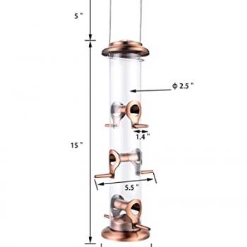 iBorn Metal Bird Feeders Brushed Copper Wild Bird Feeder for Outdoors Hanging All Metal Brushed Copper Finishing 14 Inch 6 Port(Seed is not Included)