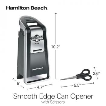 Hamilton Beach Smooth Edge Electric Automatic Can Opener for Kitchen with Easy Push Down Lever, Extra Tall, Includes Stainless Steel Scissors, Black and Chrome (76607)