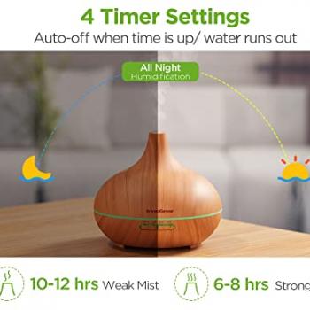 InnoGear Aromatherapy Diffuser & 10 Essential Oils Set, 400ml Diffuser Ultrasonic Diffuser Cool Mist Humidifier with 4 Timers 7 Colors Light Waterless Auto Off for Large Room Office, Yellow Wood Grain