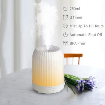 BDXXJ Essential Oil Diffuser for Bedroom, Quiet Humidifiers for Home, Ultrasonic 250ML Small Aromatherapy Diffuser, 7 LED Color Safety Auto-Off Timer, for Baby Bedroom, Hotel, Plant, White Pattern