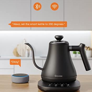 Govee Smart Electric Kettle, WiFi Variable Temperature Gooseneck Pour Over Kettle and Tea Kettle, Alexa Control, 1200W Quick Heating, 100% Stainless Steel, 0.8L, Matte Black